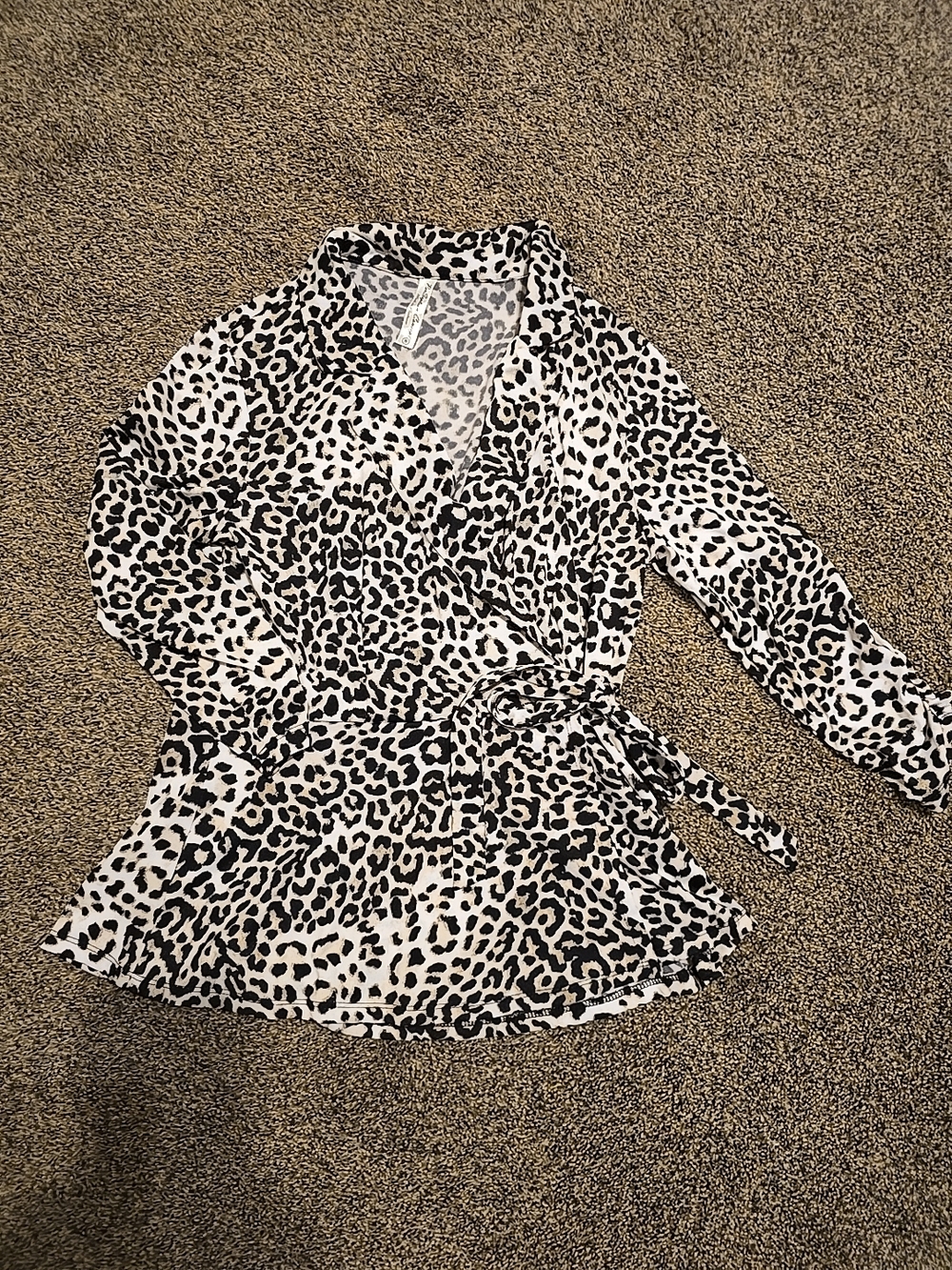 PerSeption Concept Leopard Print Wrap Top in Black and Cream